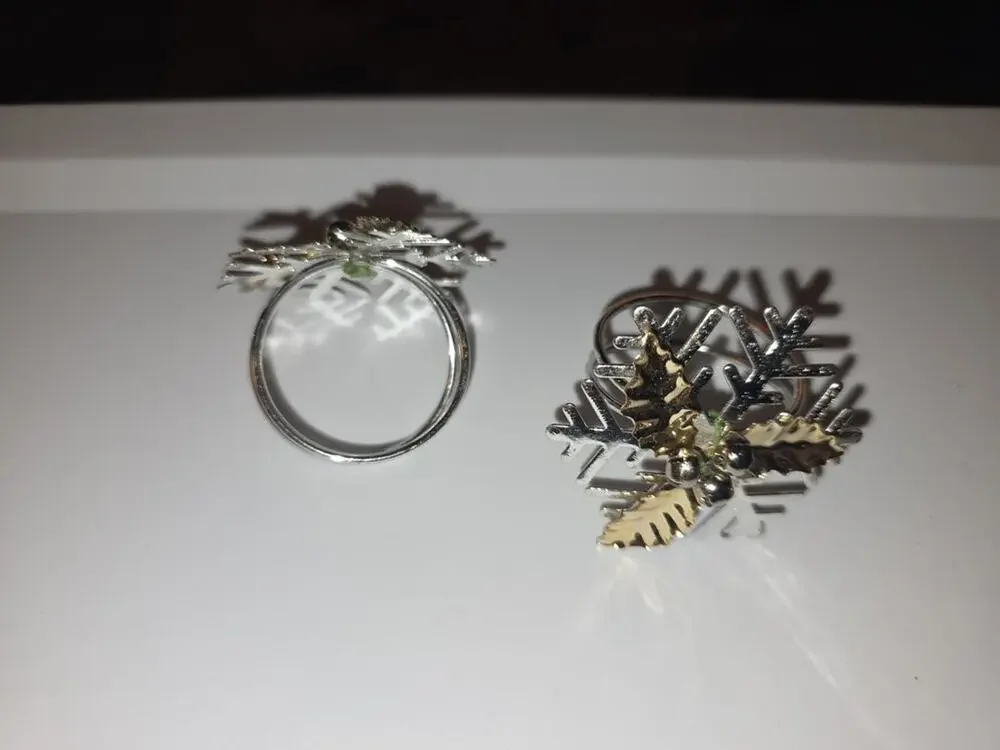 Vintage Silver and Gold Tone Snowflake Napkin Rings